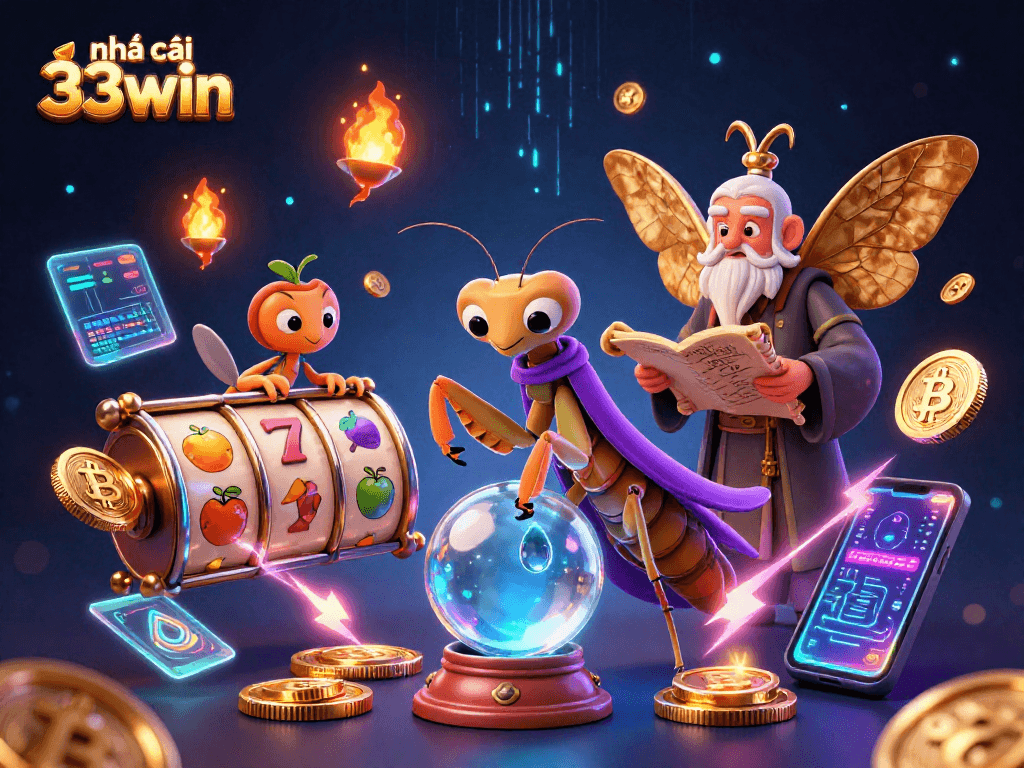 Engage with thrilling slots at nhà cái 33win featuring vibrant characters and crypto elements.