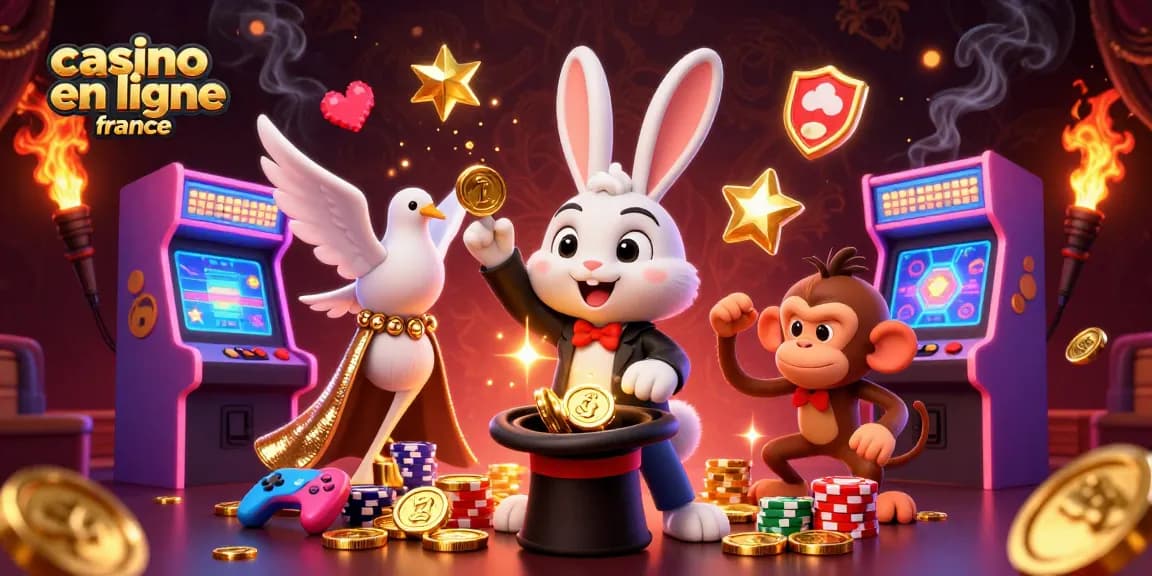Un spectacle de magie au casino en ligne France avec un lapin, une colombe et un singe malicieux.