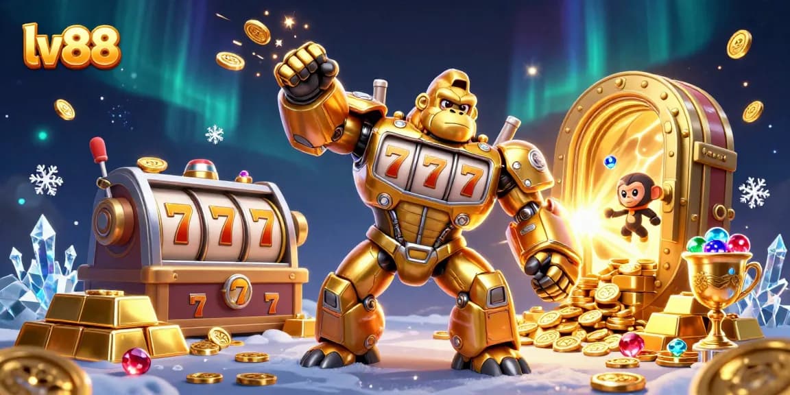 Engage with slot games at lv88 featuring a golden gorilla mech bursting with winnings.