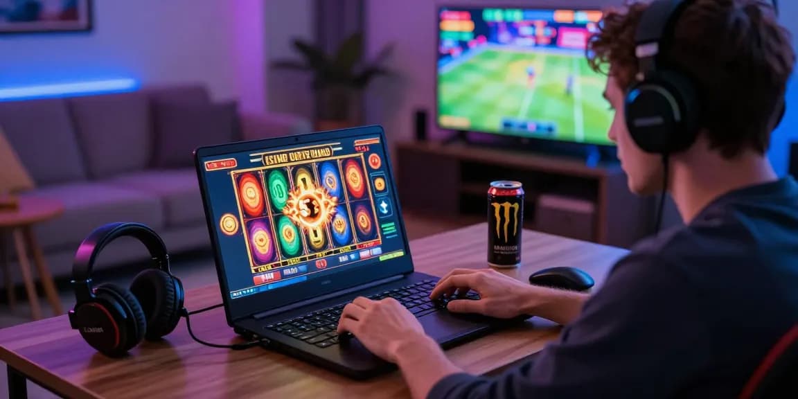 Exciting online gambling scene with player focused on vibrant WD slot game.