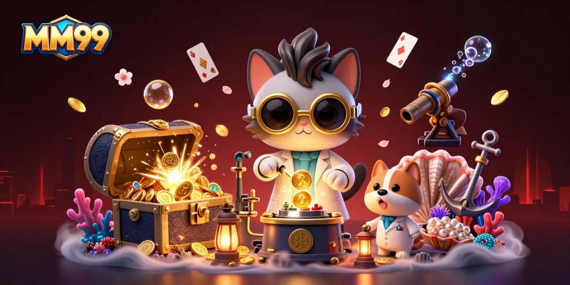 Engage with MM99 casino magic featuring a mad scientist cat creating fortunes!
