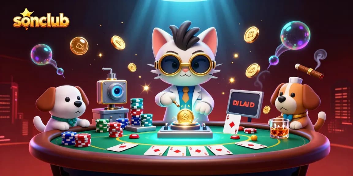 Experience the excitement of sonclub with vibrant casino gameplay featuring a mad scientist cat and dog.