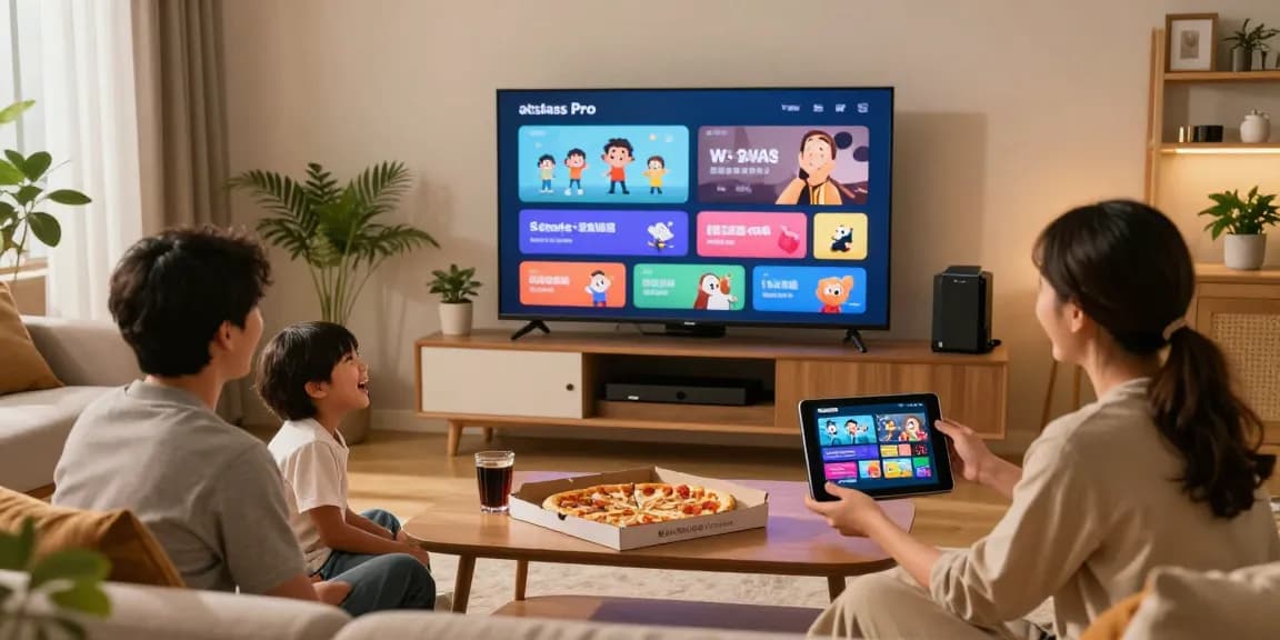 Family enjoying entertainment while streaming with atlas pro IPTV.