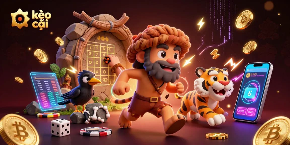 Experience kèo nhà cái vividly illustrated with our caveman duo and crypto-rich casino scene.