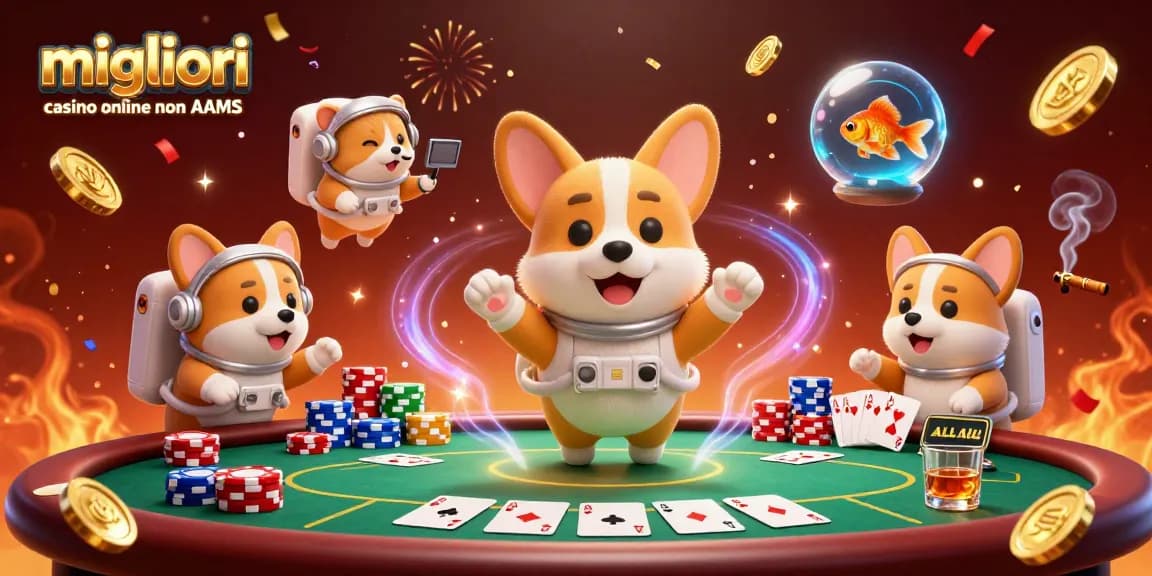 Gioca nei migliori casino online non AAMS con questa vivace illustrazione 3D di un corgi astronauta.