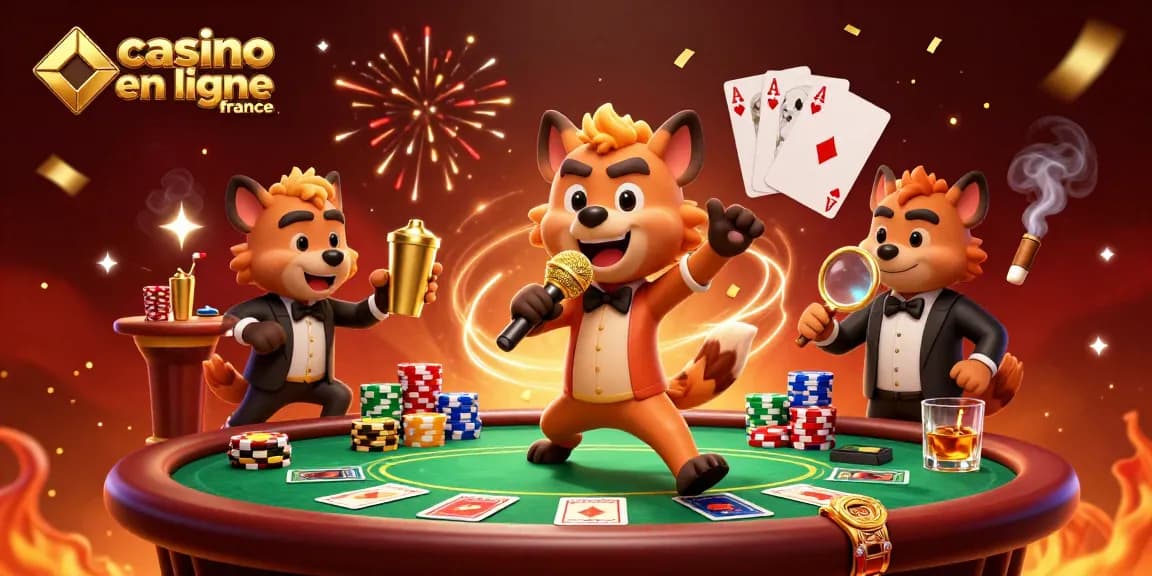 Les hyènes comiques animent un casino en ligne France avec poker et cocktails divers.