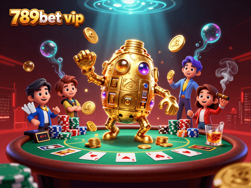 Experience the excitement of 789bet vip with a dynamic 3D casino scene filled with gold coins and poker action.
