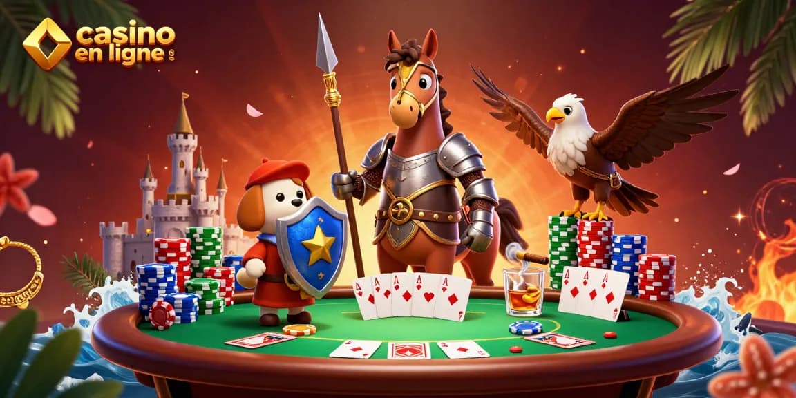 Un gameplay dans un casino en ligne France avec un chevalier et des éléments de poker.