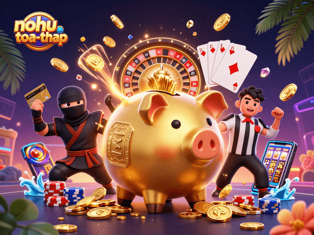 Engage in thrilling gameplay with nohu-toa-thap, where golden coins cascade amidst vibrant casino action.
