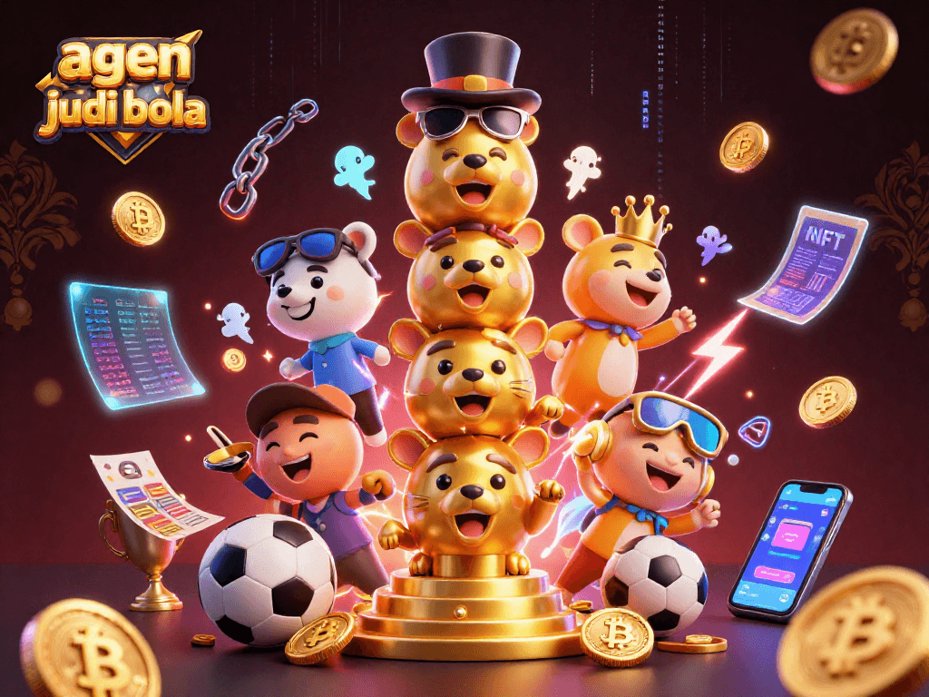 A thrilling agen judi bola scene with colorful sports betting elements surrounding a golden totem pole.