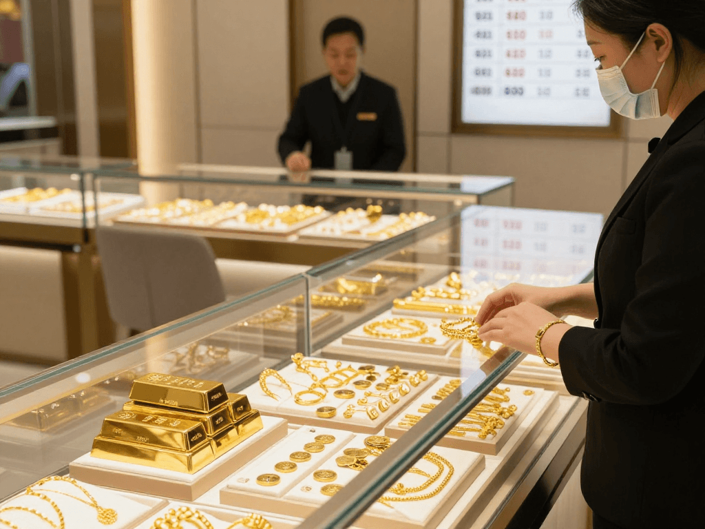 Gold jewelry display in a trusted shop reflecting mantra88's elegance and credibility.