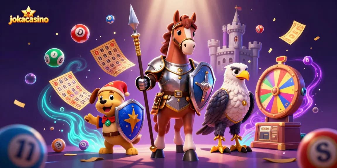 Experience the excitement of jokacasino with vibrant lottery elements and a lively casino-themed illustration.