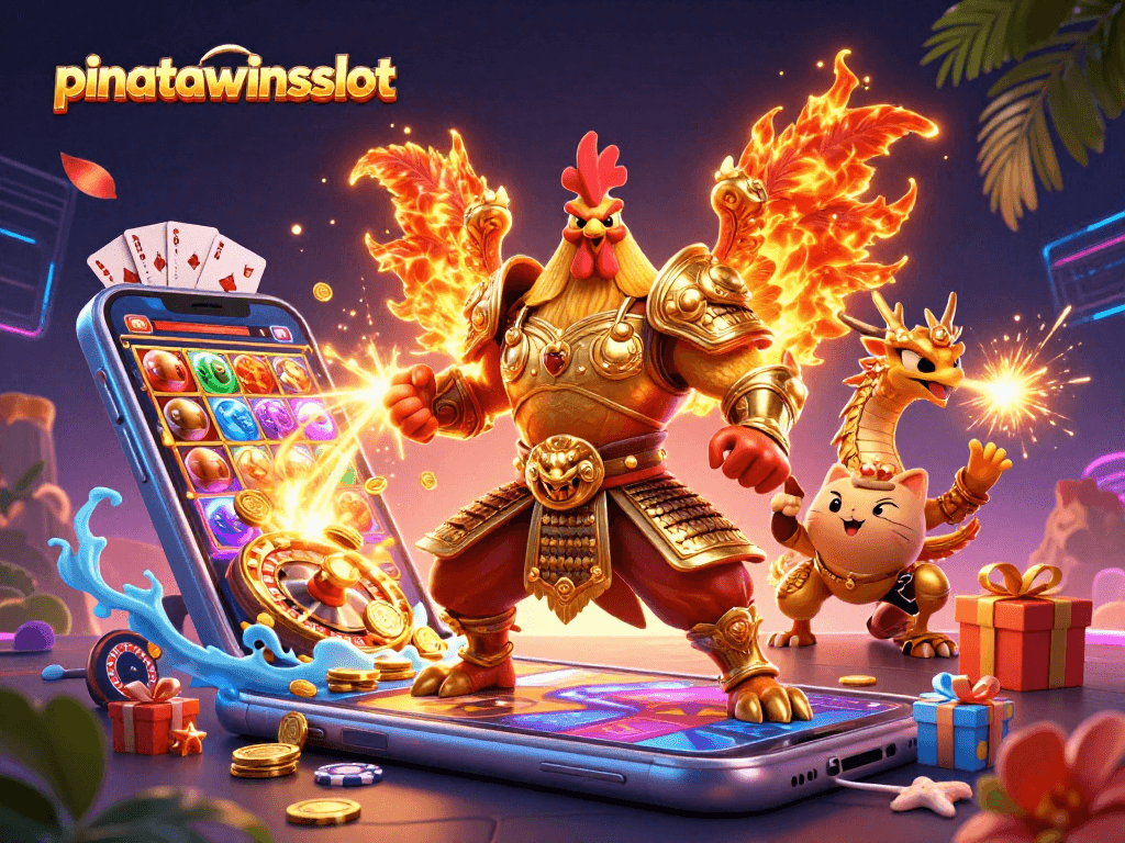 Engage in pinatawinsslot gaming with vibrant characters and dynamic slot elements celebrating wins.