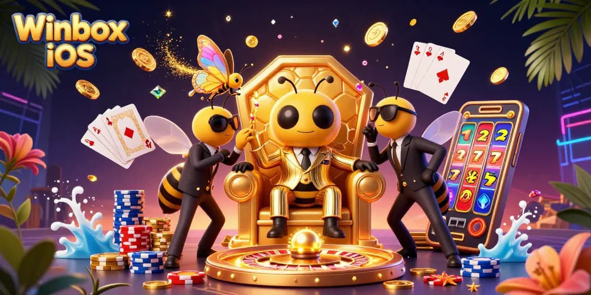 Experience the excitement of Winbox iOS with captivating casino elements like spinning roulette and slot machine.