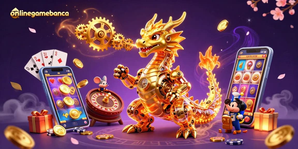Experience the thrill of onlinegamebanca with a captivating dragon and dynamic casino elements.