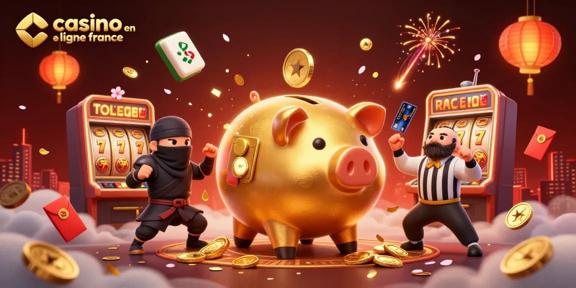 Image de divertissement proposant un casino en ligne France avec un sumo et ses alliés, illustrant l'excitation du jeu
