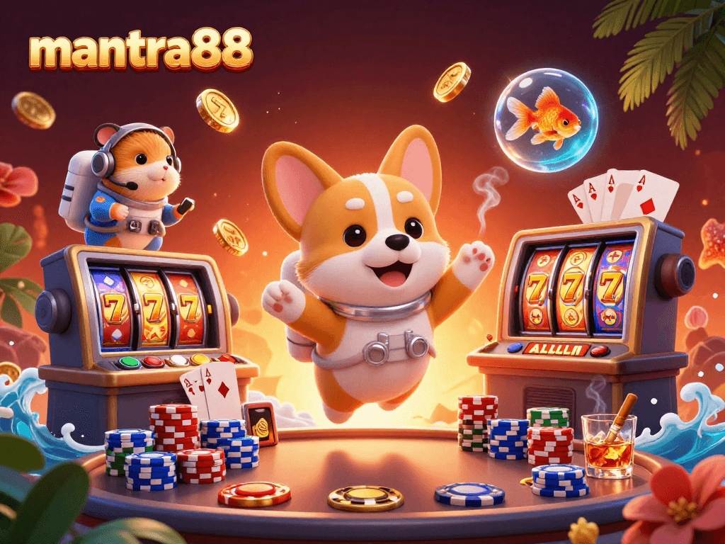 Spin the reels at mantra88 with a corgi astronaut floating in a cosmic casino adventure.