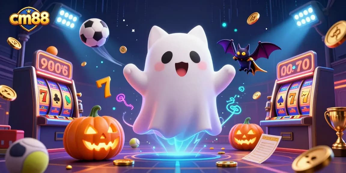 Engage in exciting gaming with cm88, a vibrant haunted casino filled with dynamic characters and glowing elements.