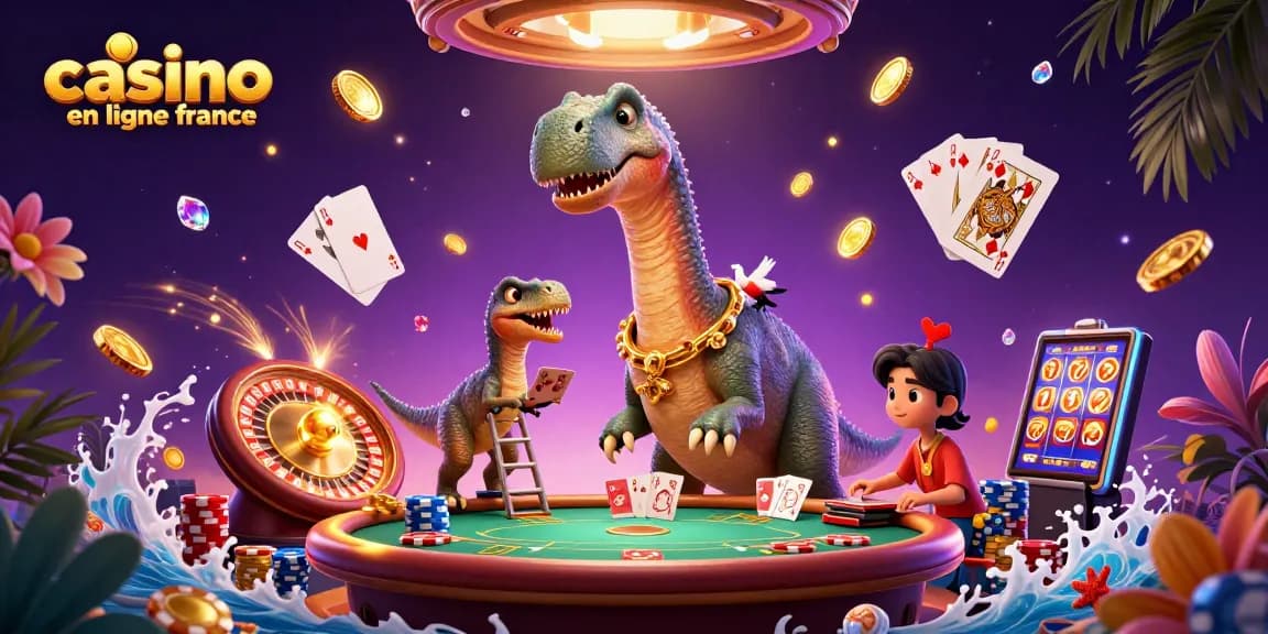 Découvrez le monde vibrant du casino en ligne France avec une scène d'illustration animée.