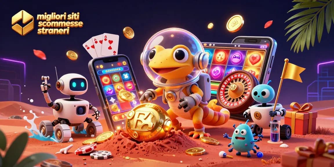 Scommetti con i migliori siti scommesse stranieri approfittando di bonus e promozioni in un'illustrazione vivace.
