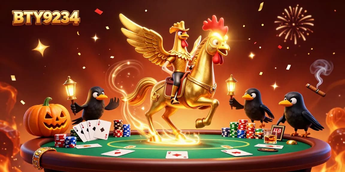 BTY9234 invites players to experience a vibrant casino scene with a golden rooster in the spotlight.