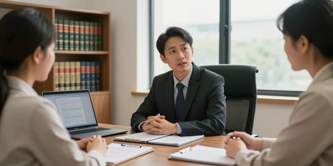 Family lawyer consulting clients at J.K. Chaudhary & Associates, showcasing legal expertise.