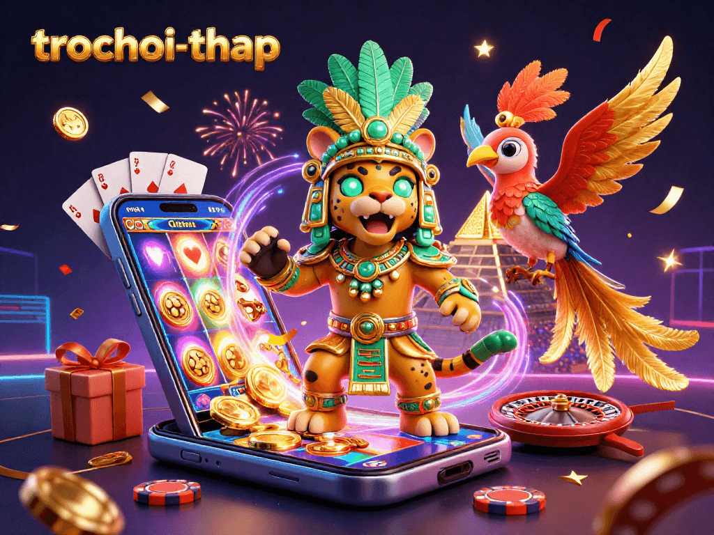 Engage in trochoi-thap action with a vibrant 3D scene of casino excitement featuring Mayan elements.