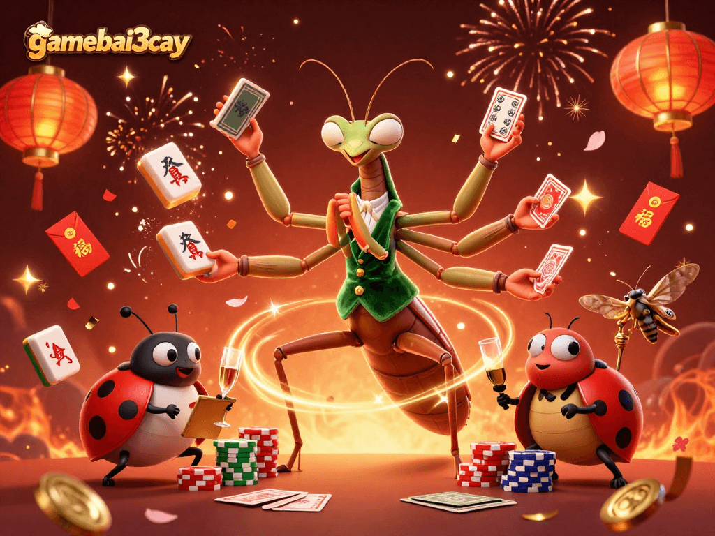 Experience thrilling moments with gamebai3cay's vibrant casino scene featuring unique characters and game elements.