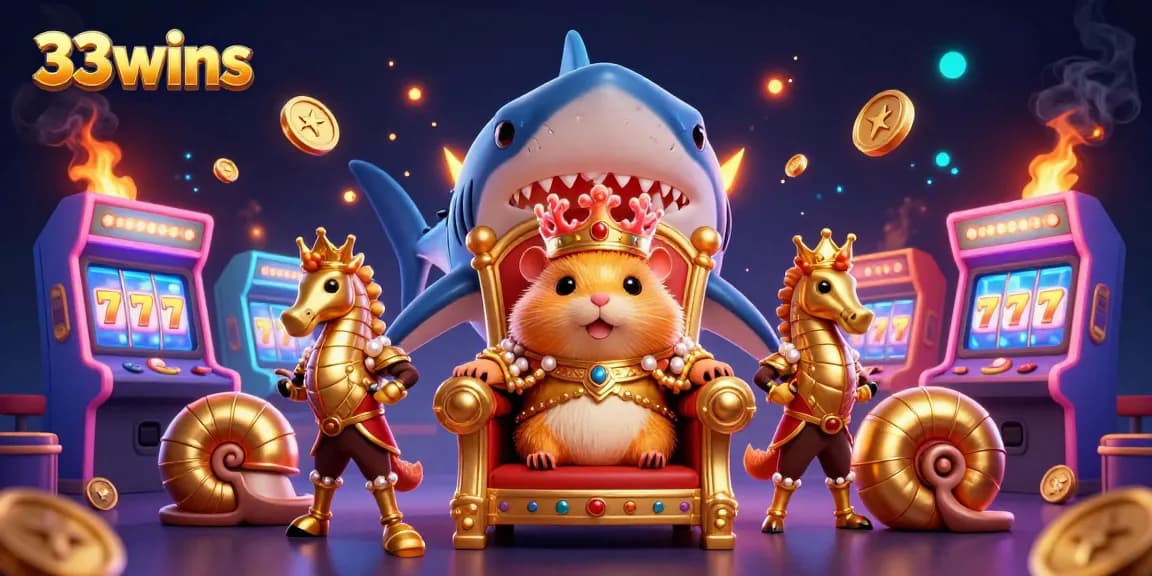 Experience the vibrant world of 33wins with a golden hamster king and gaming elements for thrilling play.