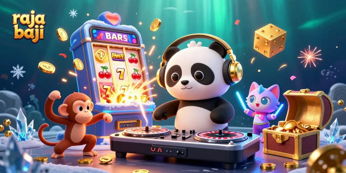 Experience raja baji with energetic 3D characters in a vibrant casino jackpot scene.