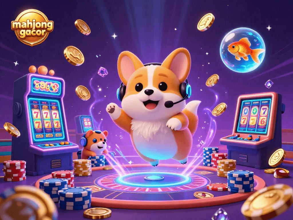 Experience mahjong gacor through a vibrant 3D casino, showcasing exciting slot machines and playful characters.