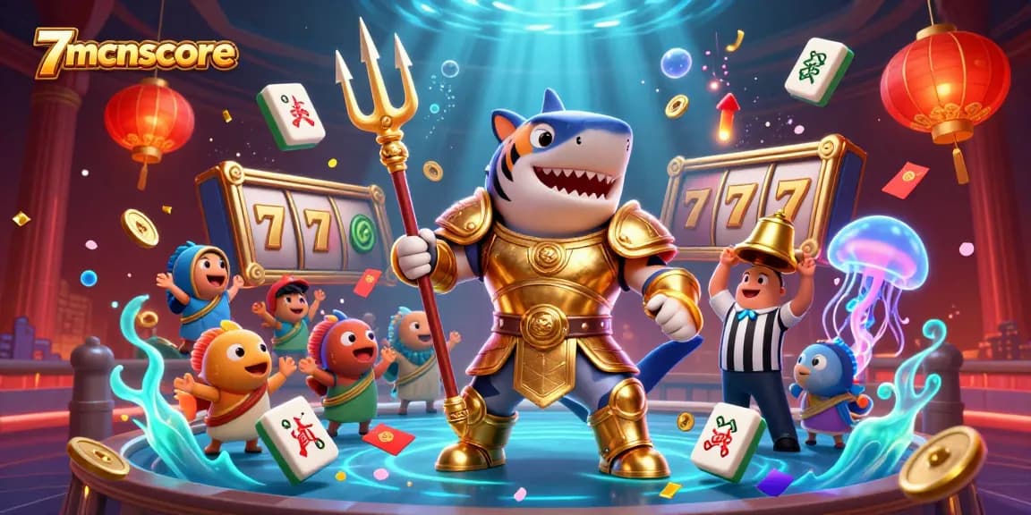 Experience thrilling jackpots with 7mcnscore in an underwater casino scene bursting with color and excitement.