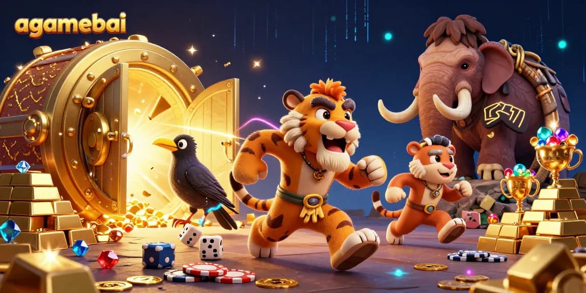 Experience thrilling gameplay in agamebai's vibrant prehistoric casino, featuring animated characters and dynamic casino elements.