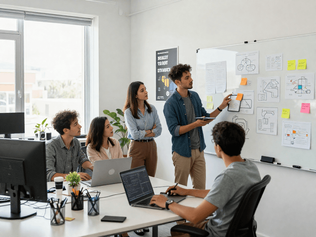 Collaboration on innovative ai 18+ project in a vibrant tech office