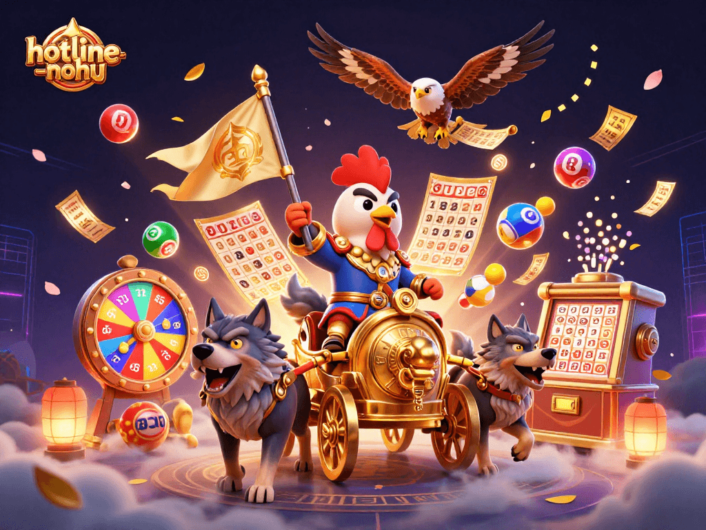 Engage with the thrilling hotline-nohu gameplay featuring colorful lottery elements and a dynamic chariot scene.