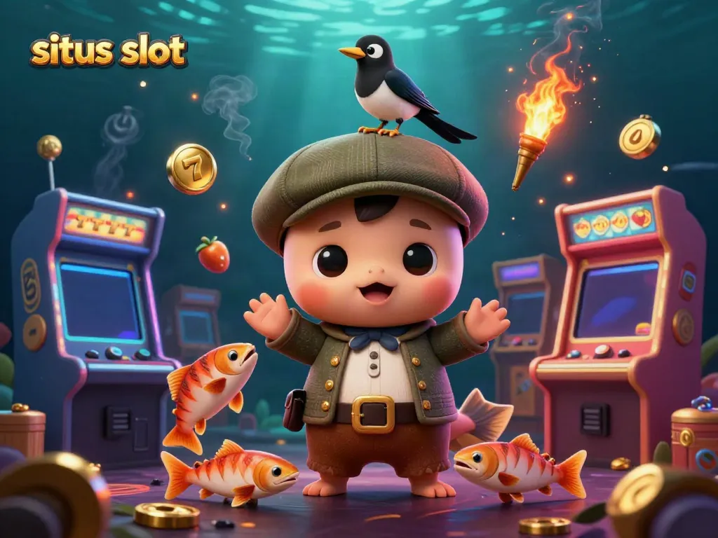 Simplifying the excitement of situs slot with playful characters and slot game elements, engaging the viewer.