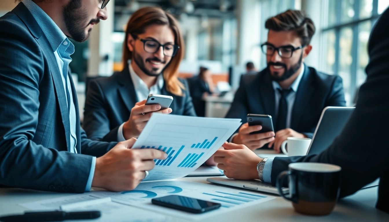 Compare business mobile deals UK showcased in a collaborative office setting with professionals engaged.