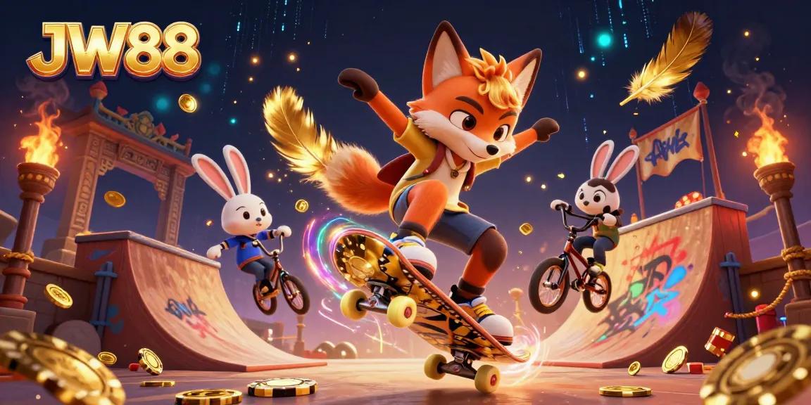 Witness thrilling action at JW88 with a fox and rabbit performing daring tricks on golden chips.