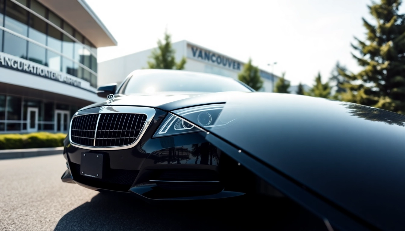Car service vancouver airport featuring a luxury black sedan at Vancouver International Airport.