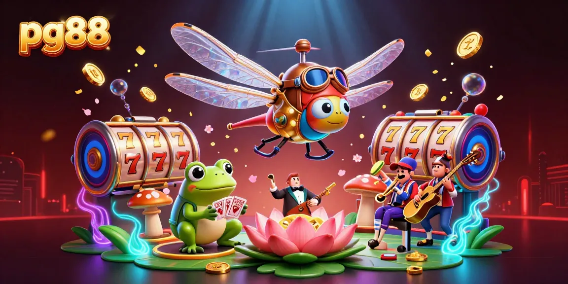 Experience thrilling slot games with pg88 in this colorful 3D casino illustration featuring captivating characters.