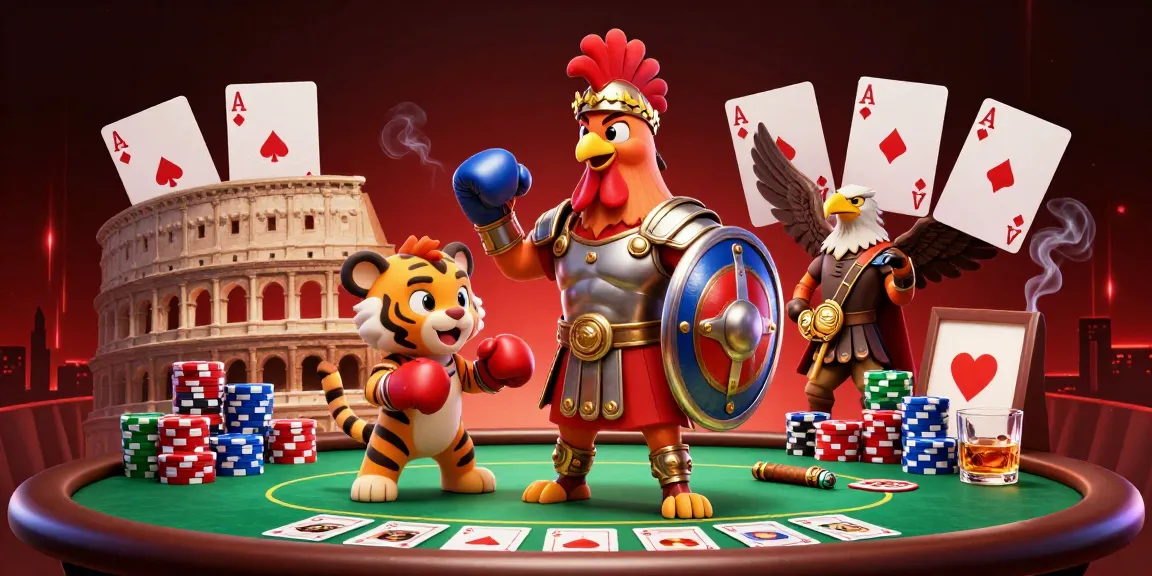 Gioco al casino AAMS nuovi con un gallo gladiatore e un cucciolo di tigre in un'arena