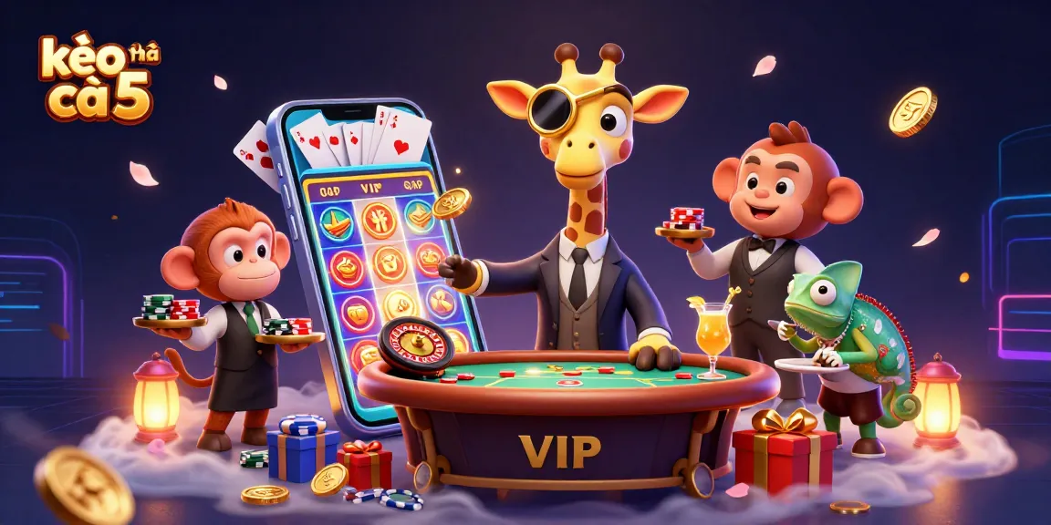 Experience kèo nhà cái 5 with vibrant casino characters and dynamic gaming elements.