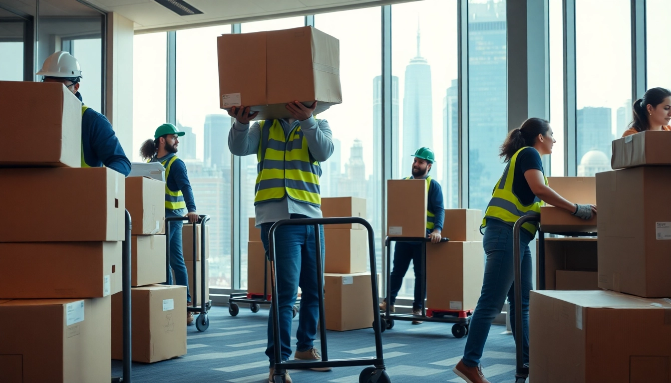 Efficient commercial moving services NYC with professional movers preparing an office relocation.