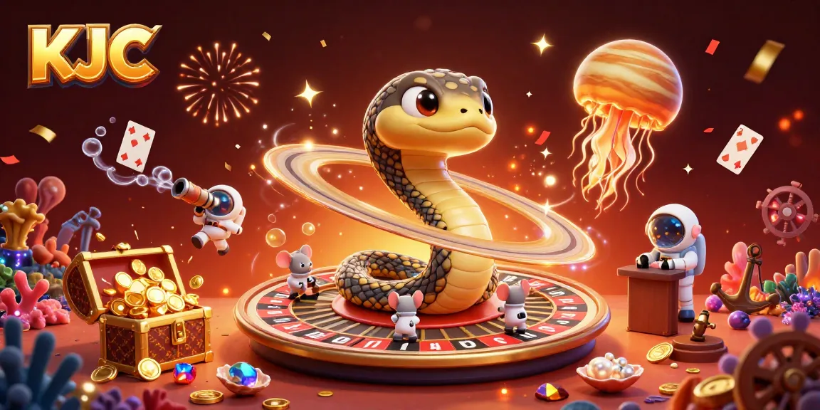 KJC engages in thrilling bets with mice on the Saturn roulette, surrounded by treasures and cosmic elements.