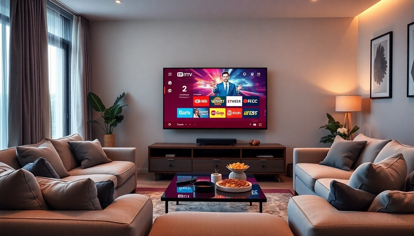 Enjoy premium viewing with the best options to buy iptv subscription in US showcased in a modern living room.