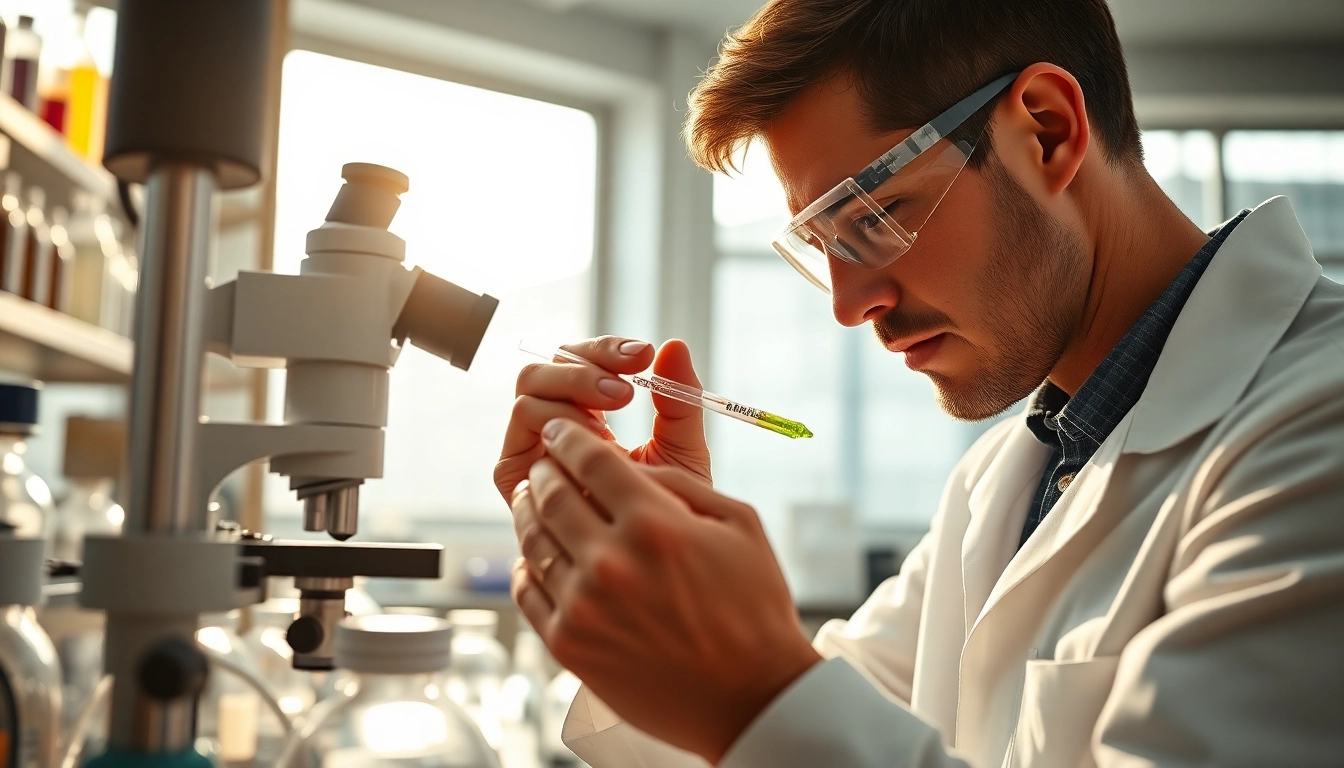 Examine amc peptide samples in a professional lab setting with focused biochemist.