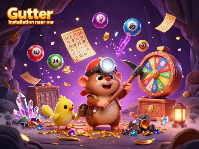 Experience Gutter installation near me with vibrant lottery elements and treasure hunting charm in a magical setting.