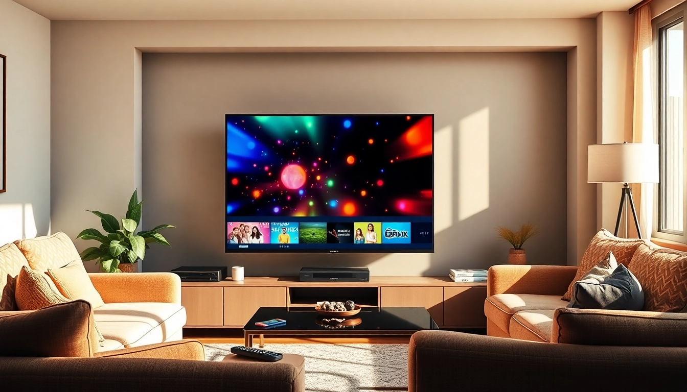 Experience the ultimate iptv free trial in a cozy living room setup featuring vibrant content.