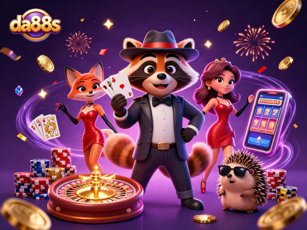 Experience thrilling gameplay at da88s with raccoon and fox in a vibrant casino environment.