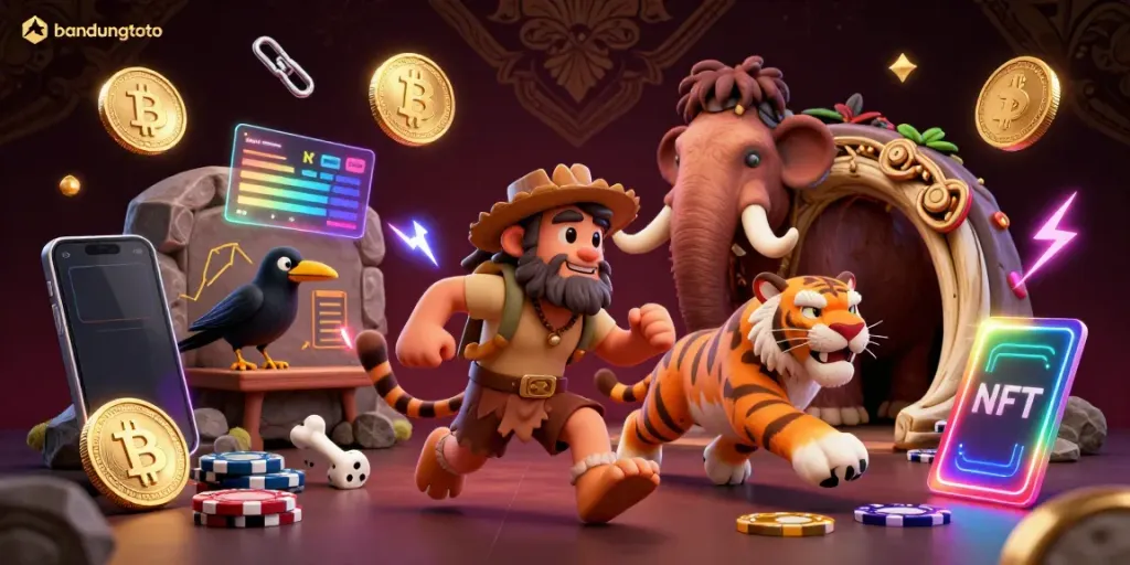 Experience thrilling gaming action at bandungtoto's prehistoric casino, featuring vibrant elements and animated characters.